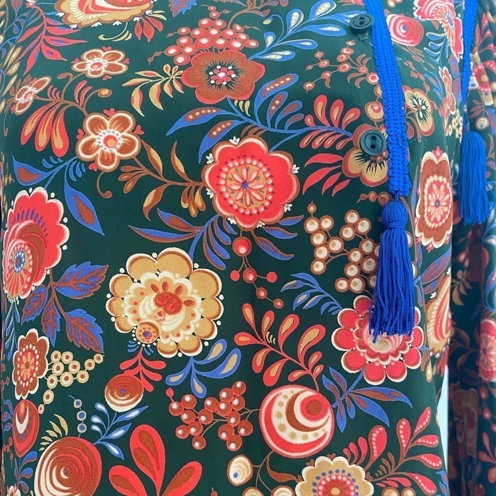 Vintage Silk Floral and Tassel Highneck Blouse - Picture 9 of 11